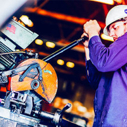 Man operating a machine