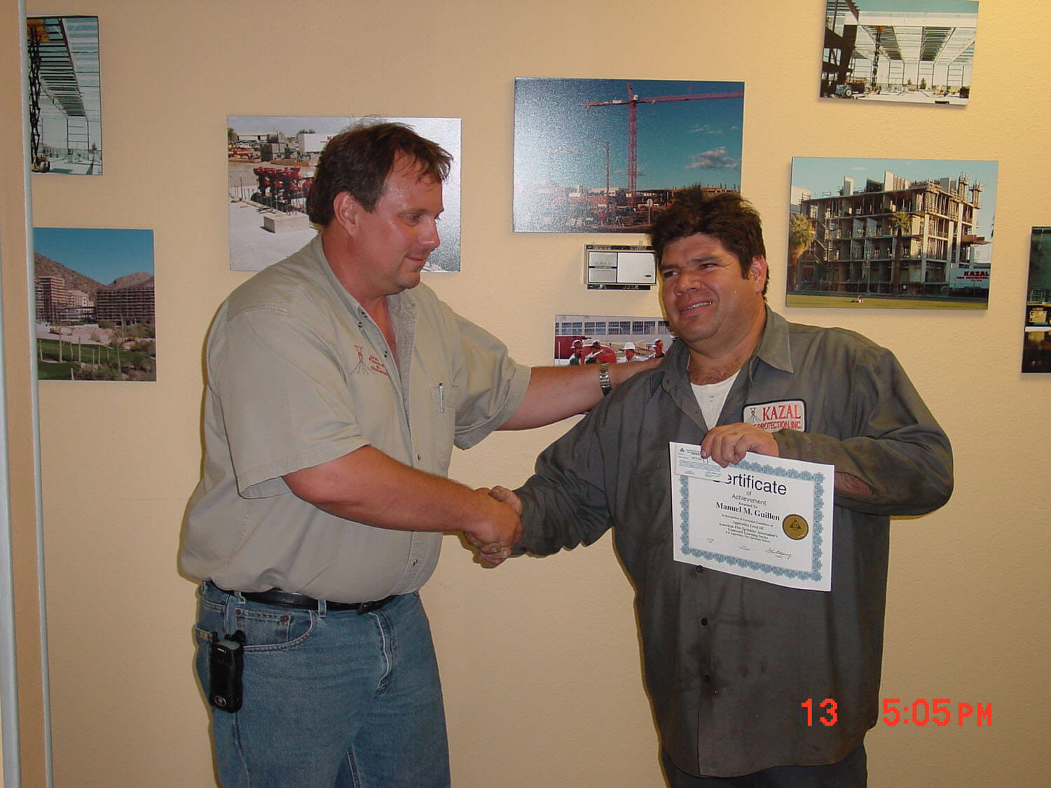 Worker receiving certificate