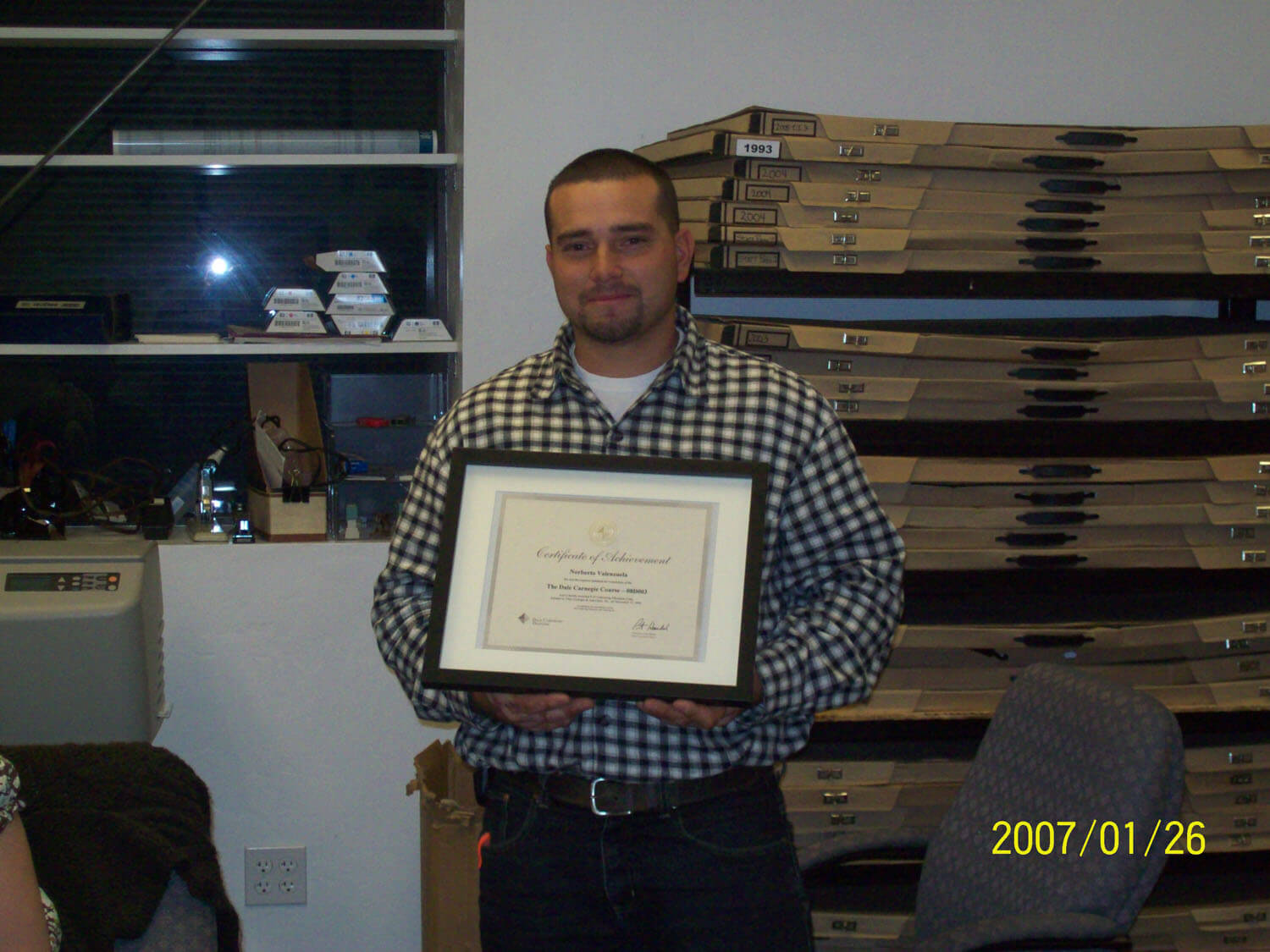 Worker receiving certification